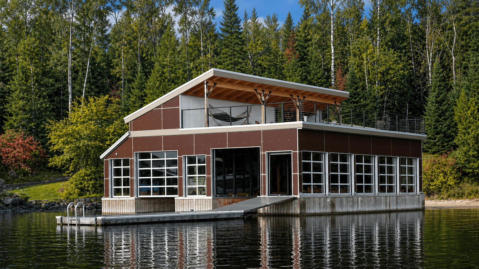 Completed Oakwood roofing project named Boathouse.